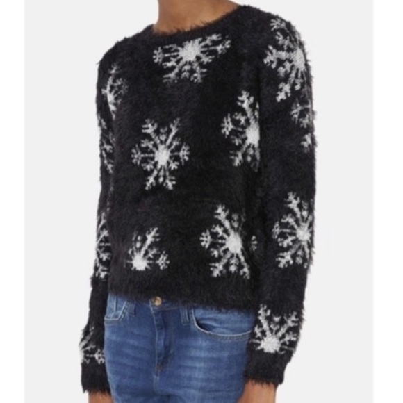 Topshop | Black and White Snowflake Eyelash Sweater - Picture 1 of 7